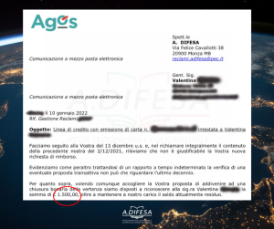 L'immagine mostra la risposta di Agos ad ADifesa – Febbraio 2020